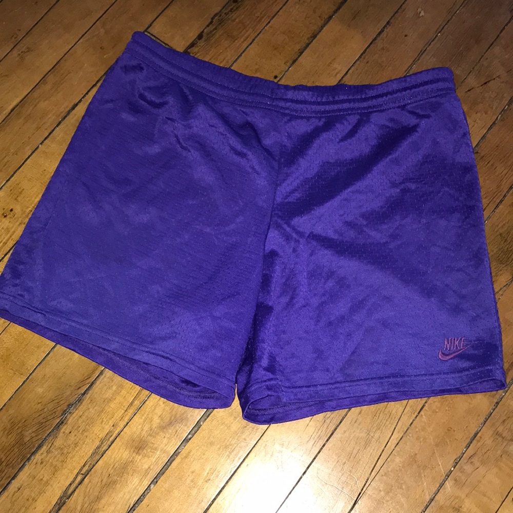 Nike Womens Vibrant Purple Mesh Athletic Shorts Large L Drawstring Workout